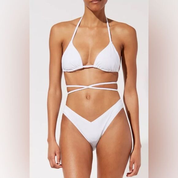 Solid & Striped Alexia High Cut Wrap Tie White Marshmallow Swim Suit Size Large - Picture 1 of 11